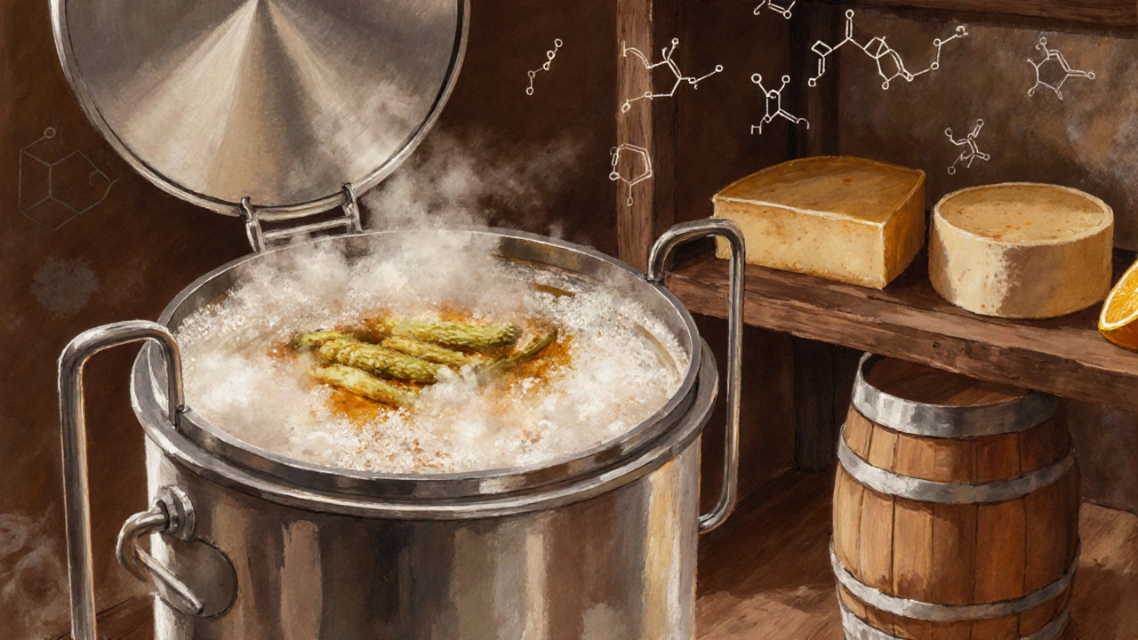 Fermentation tanks producing tempeh and cheese with bubbling cultures.