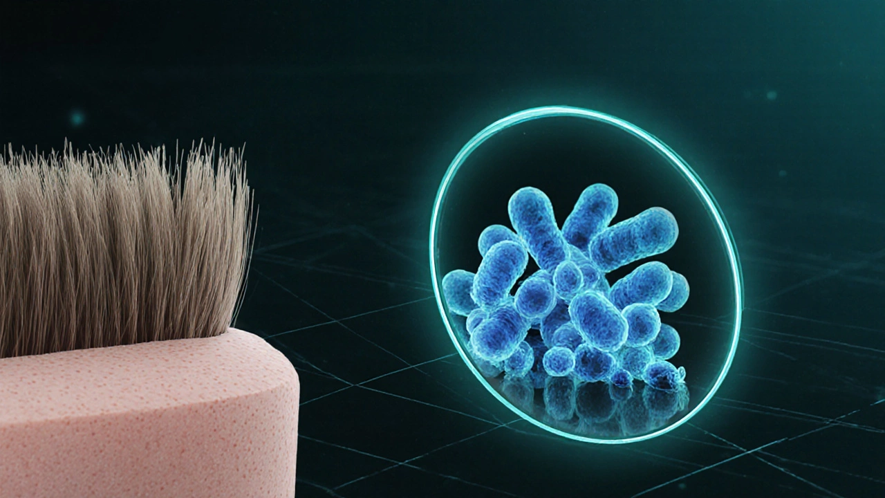 Microscopic view of bacteria growing in a 0.5-micrometer gap thinner than a hair.