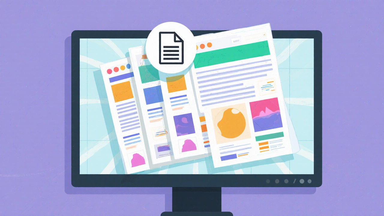 Website pages sharing identical header and footer, illustrating SSI updates across pages.