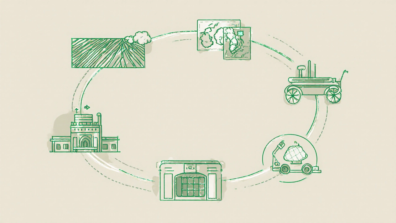 Circular supply chain of sustainable textiles in India from farm to global buyers.