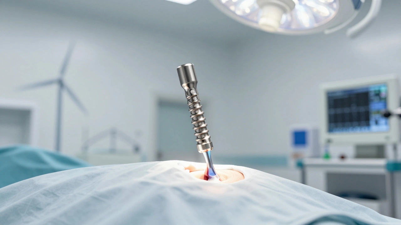 Medical implant made from certified American steel being installed in a hospital operating room.