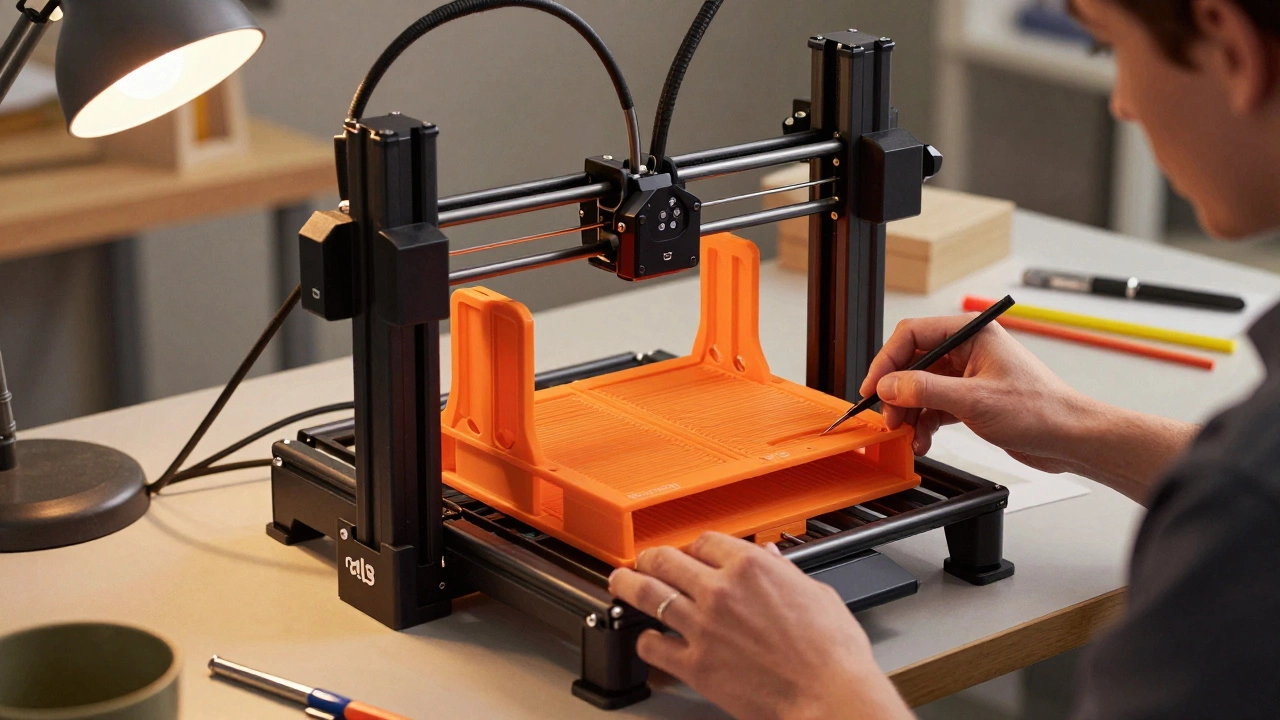Designer using 3D printer in makerspace setting