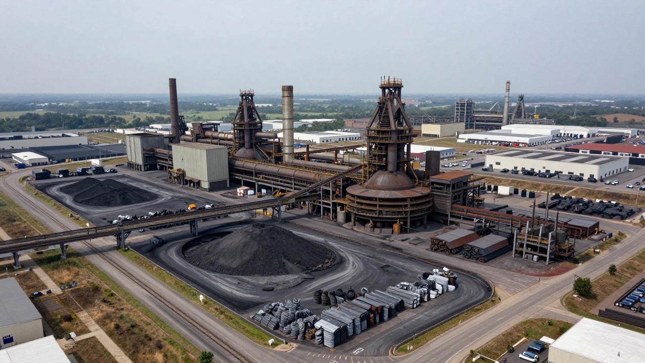 Aerial view of Midwest steel plant connected to auto industry supply chains