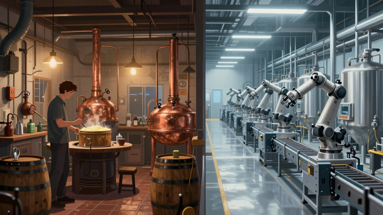 Comparison of a craft brewery and a large automated factory