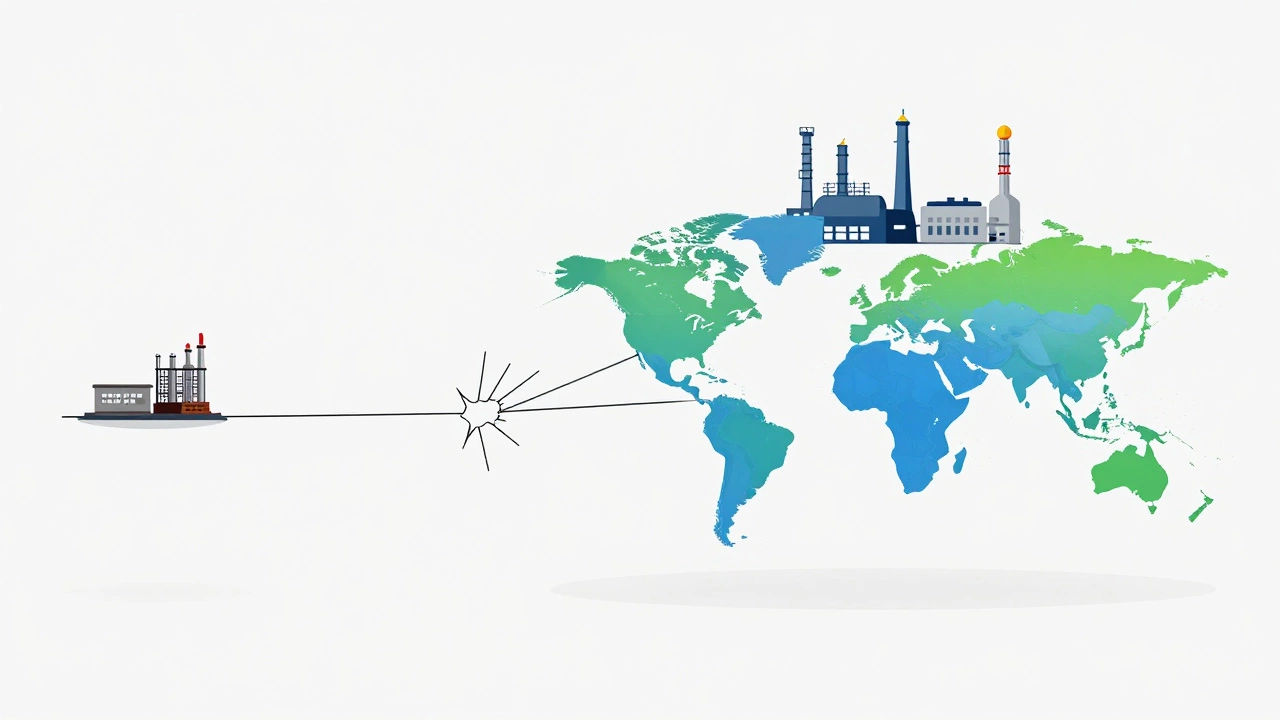 Conceptual art comparing fragile small supply chain to robust large network
