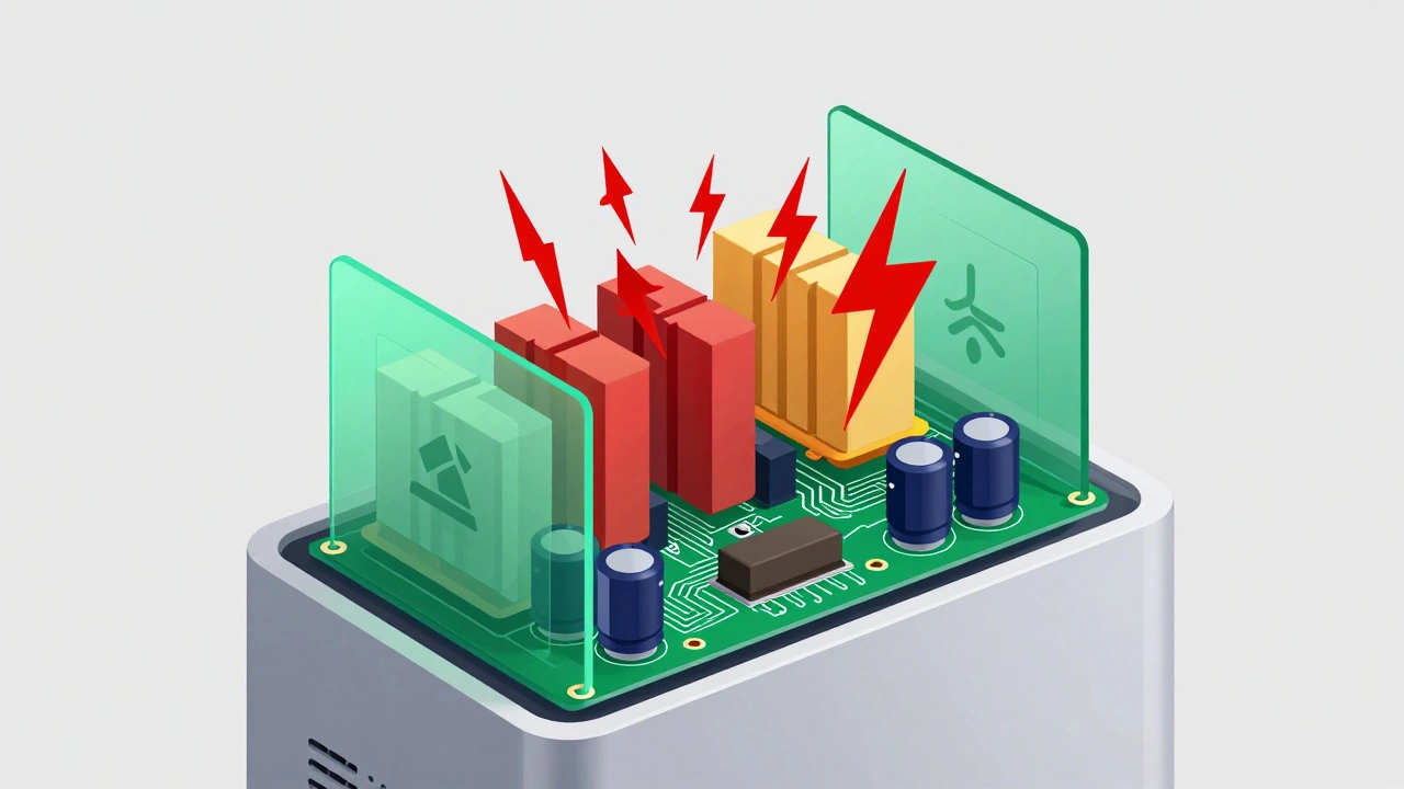 Cutaway view of power supply absorbing electrical surges