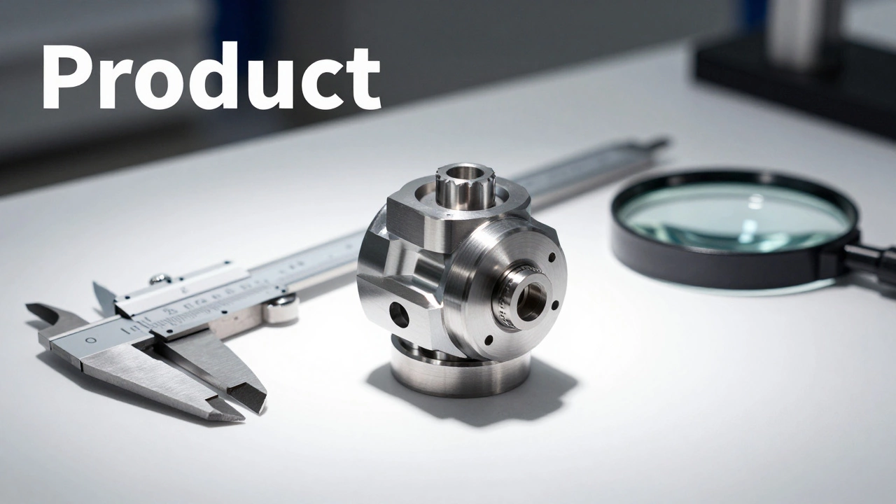 Precision mechanical part with calipers highlighting quality