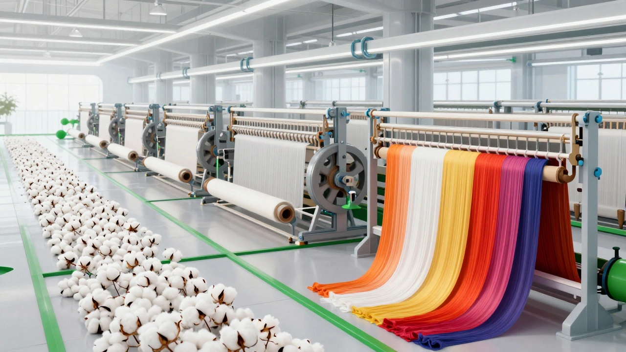 Conceptual flow from raw cotton to finished fabric