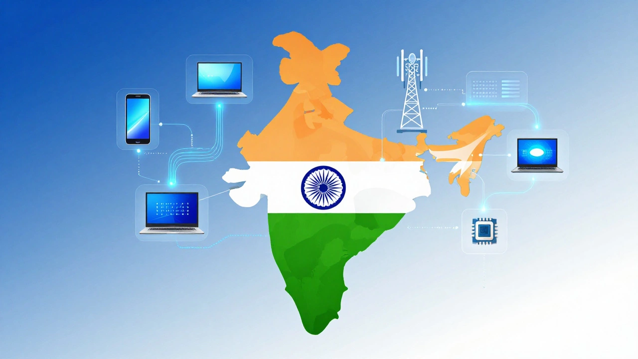 Digital graphic showing India's diverse electronics manufacturing sectors