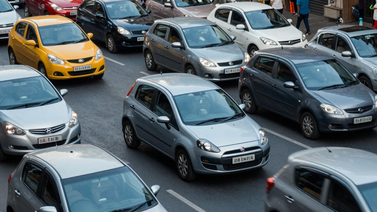 Fiat Punto isolated among competitors in busy Indian traffic