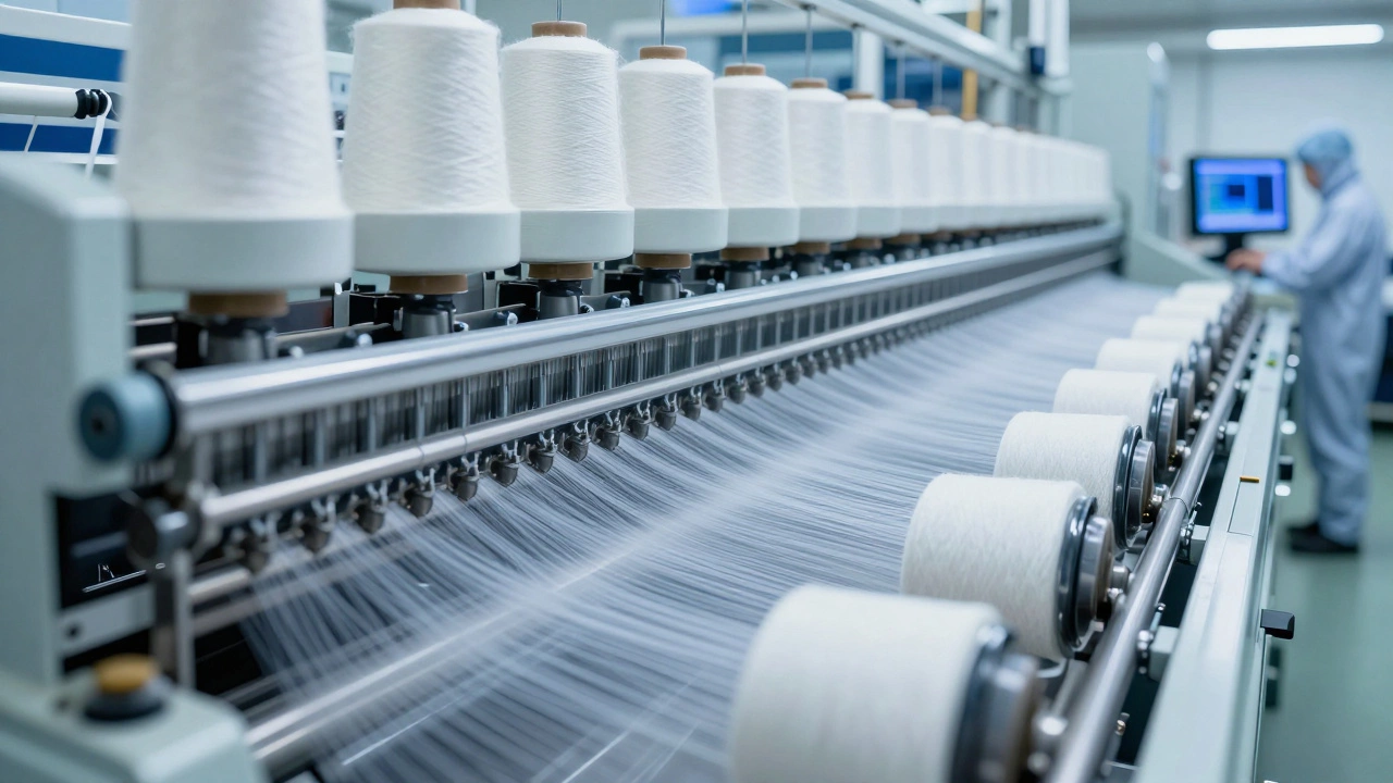 High-tech automated spinning machines in operation