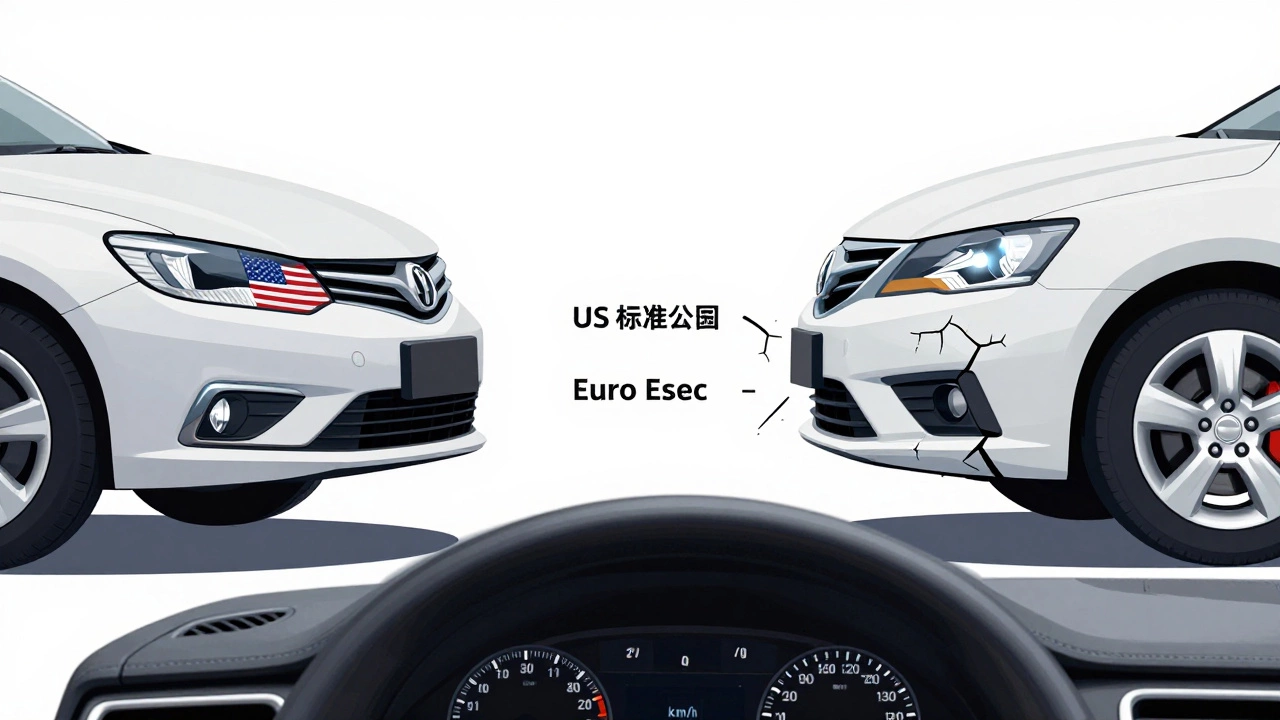 Diagram comparing US and European car safety standards
