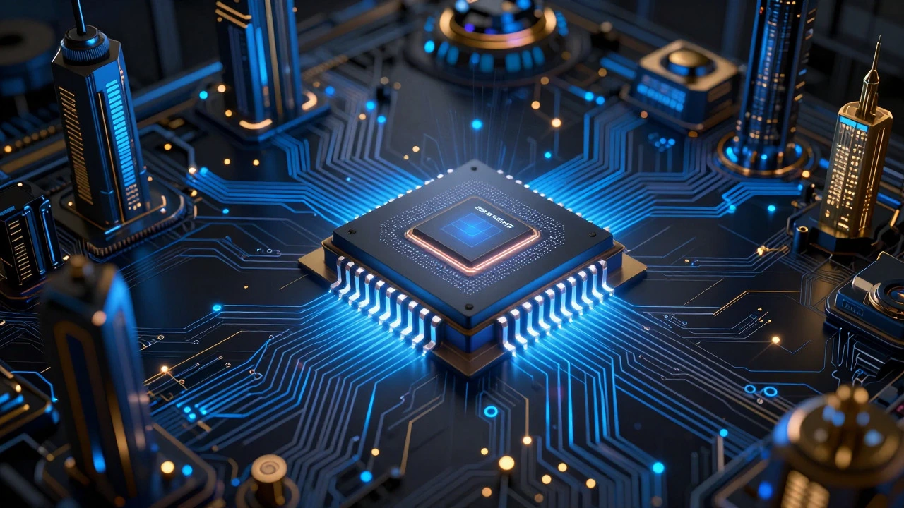 Glowing microchip illustration symbolizing India's emerging semiconductor industry.