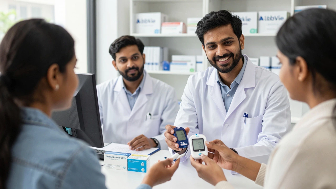Indian healthcare scene showing consumer devices and specialist consultations