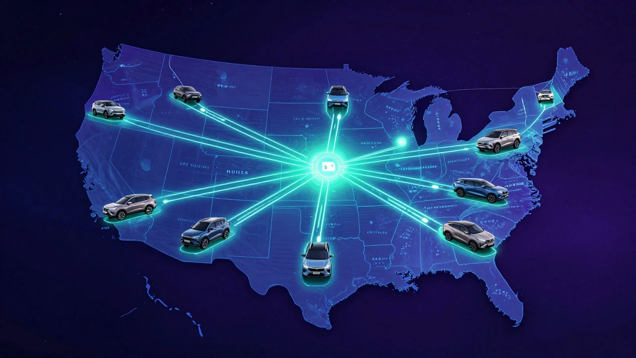 Digital map showing Indian car routes across the United States